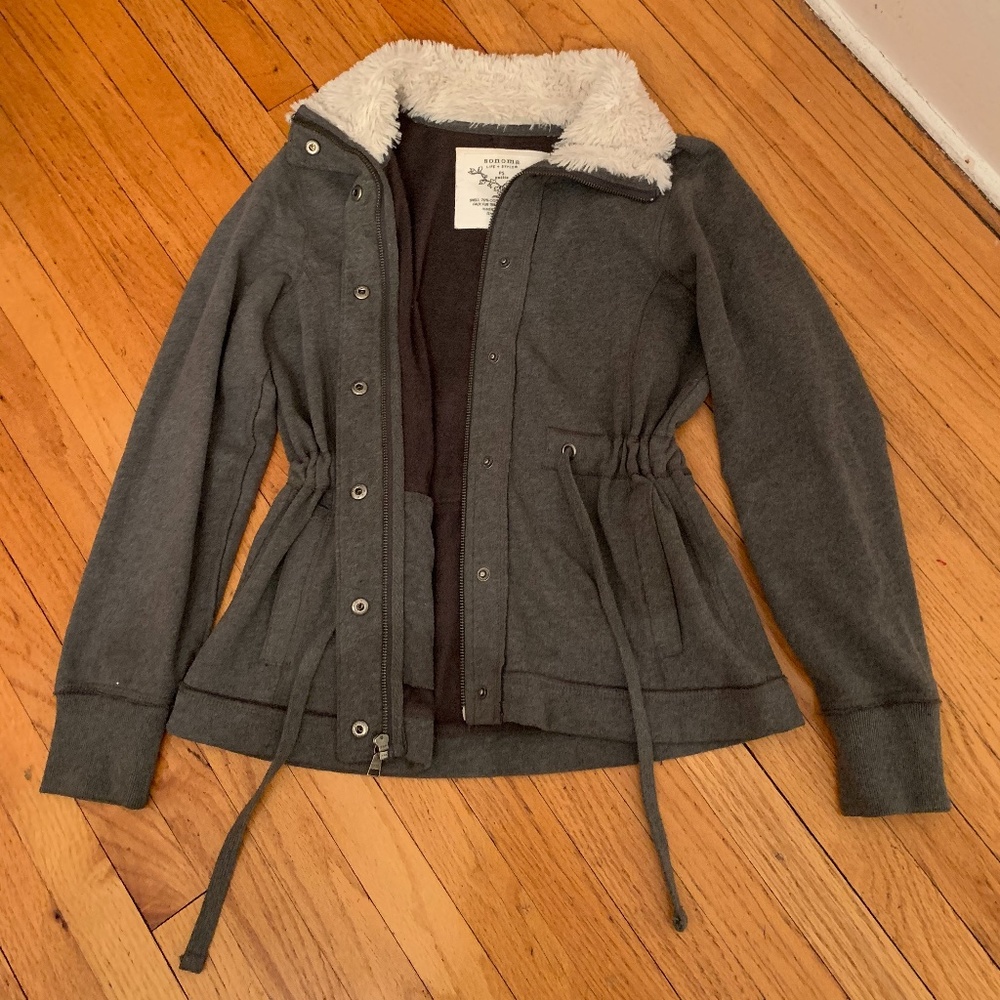 Sonoma Grey Front-Tie Buttoned Jacket/Sweater